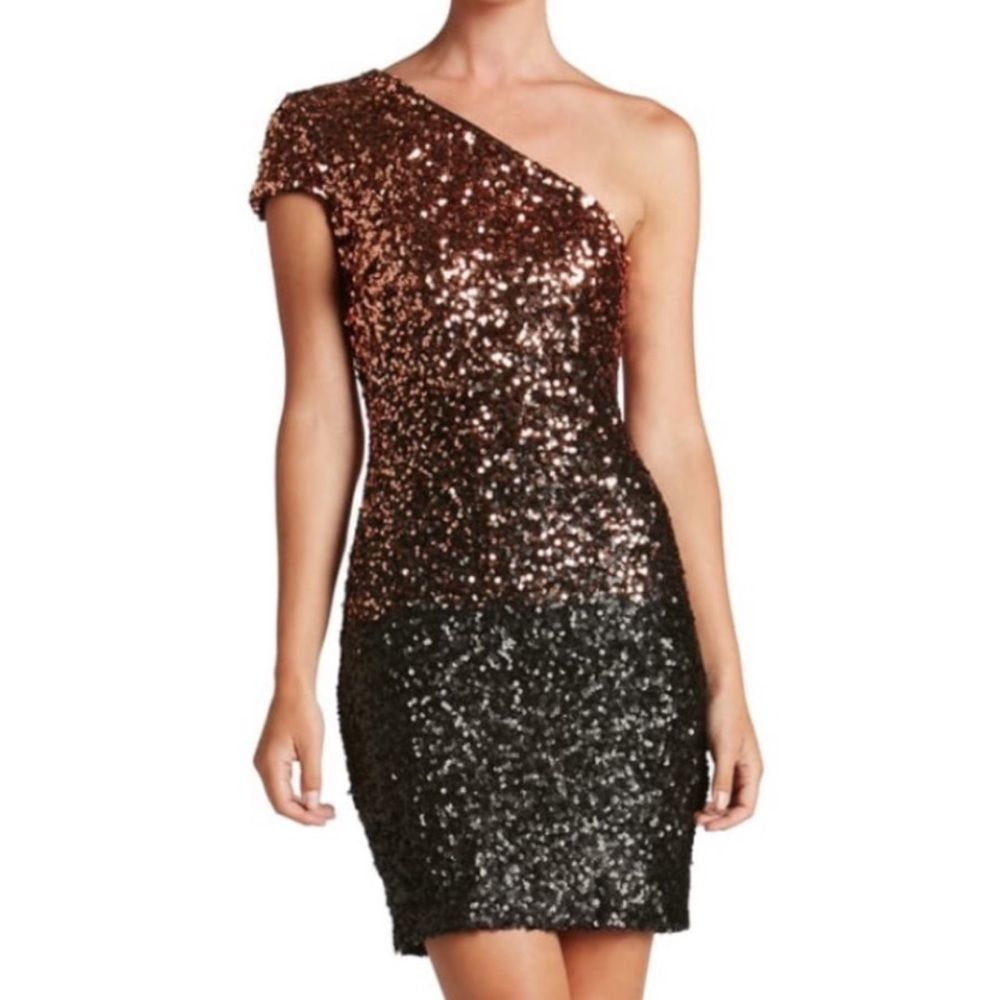 Dress The Population Debbie Sequin Ombré One Shoulder Bodycon Dress Size Medium